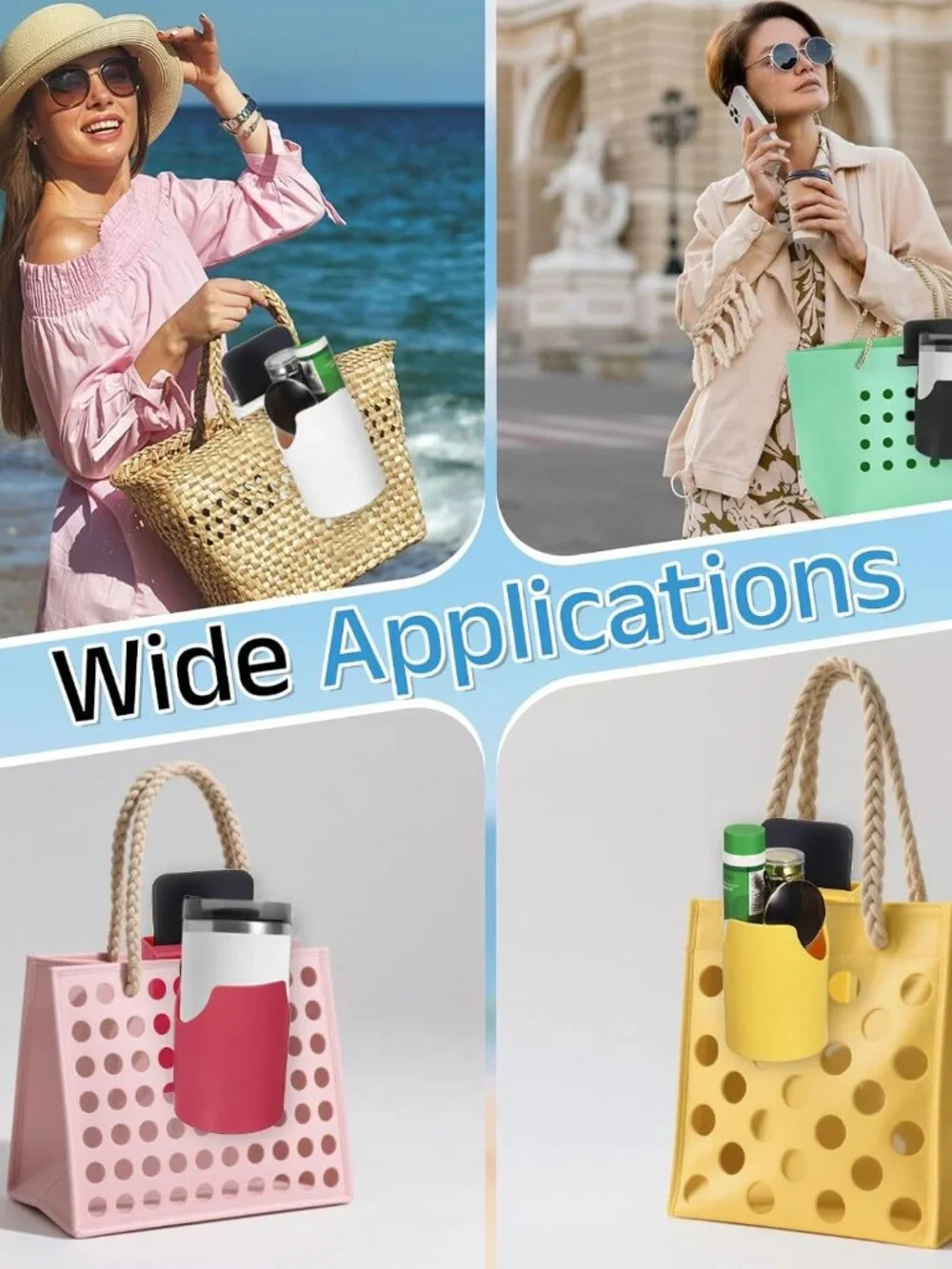 Beach Tote Organizer 2-in-1 — Cup, Water Bottle & Phone Holder Accessory for San